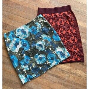 Anthropologie Postmark Moth Bundle of 2 Skirts Medium 10 Floral Turquoise Red